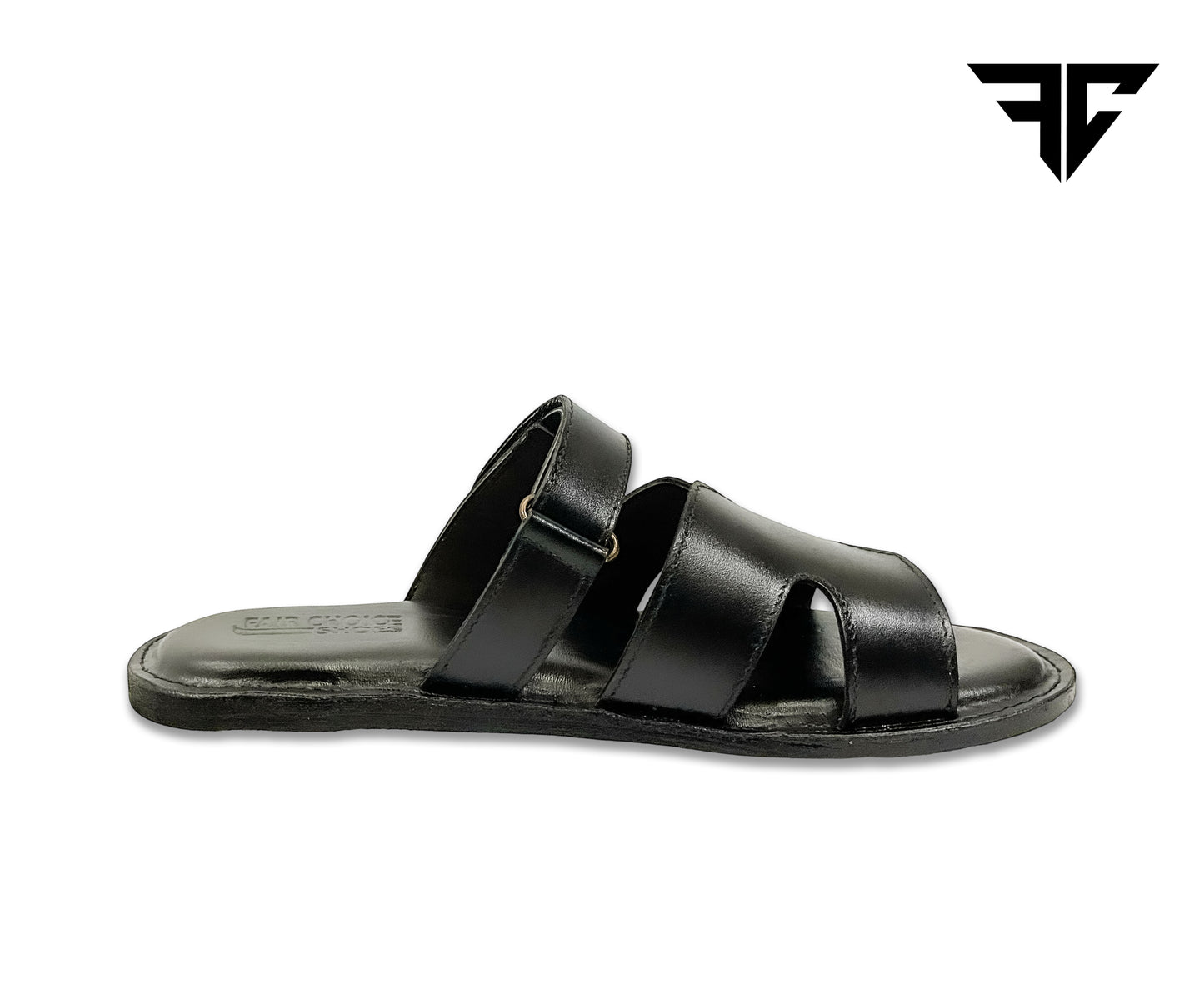 Men's Premium Black Leather Comfort Sandals – Casual & Stylish Slip-On