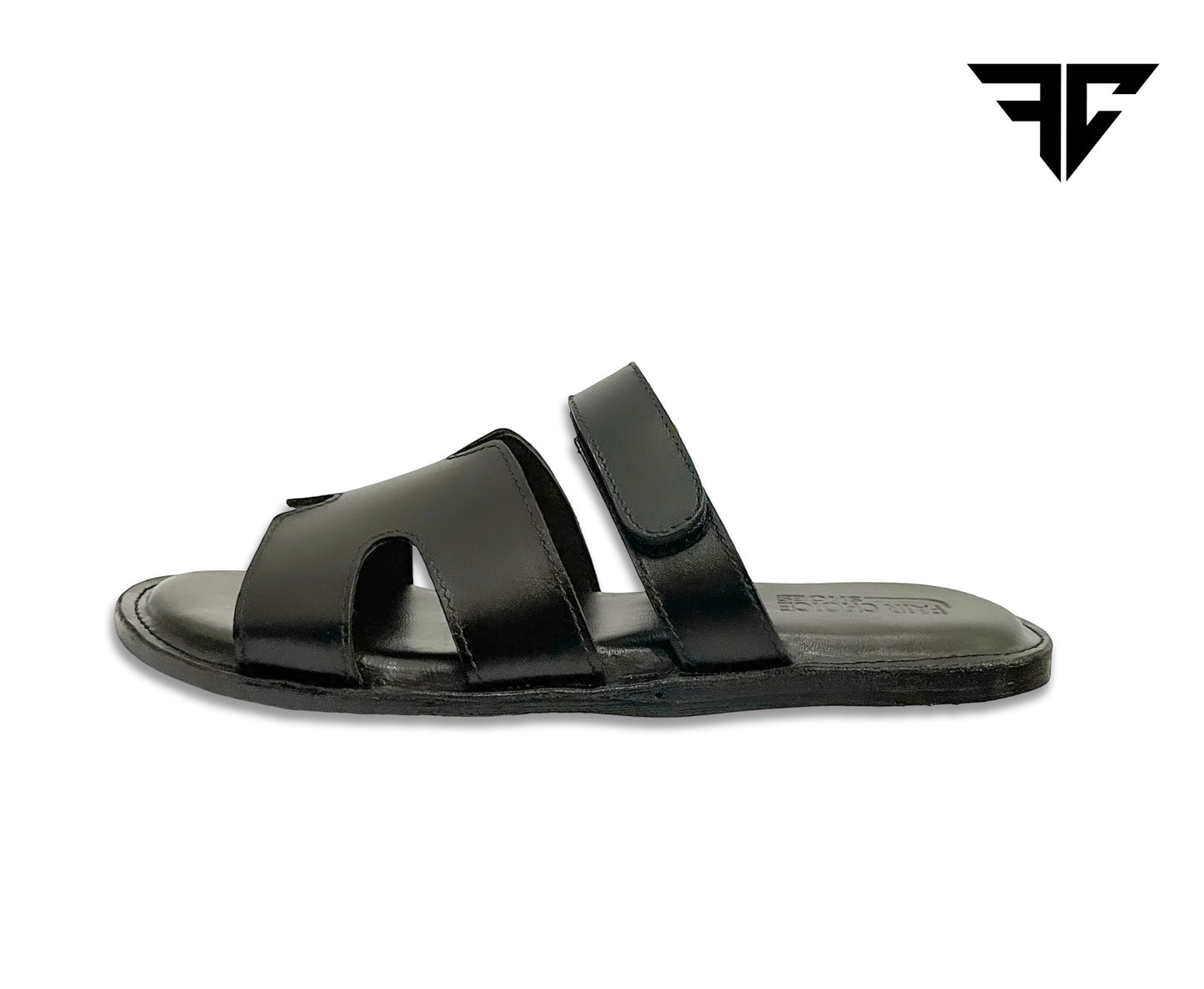 Men's Premium Black Leather Comfort Sandals – Casual & Stylish Slip-On